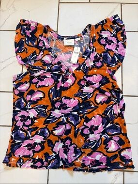 Maeve by Anthropologie Catie Floral Flutter Sleeve Top - NWT size XL